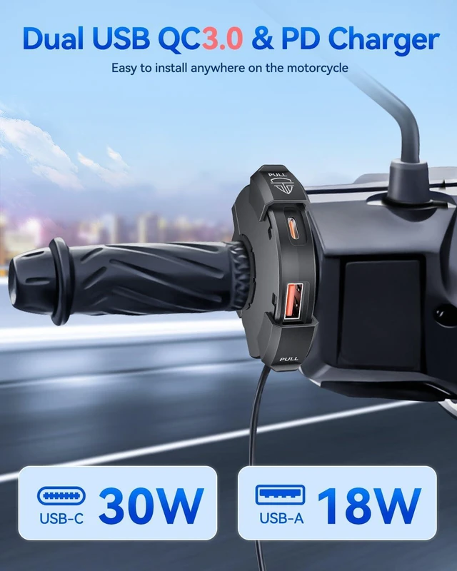 Alt view image 2 of 7 - EXTRACTME Motorcycle Phone Charger, Ultra-Narrow Dual USB Type C 30W PD & Quick Charge 3.0 Motorcycle USB Charger, Waterproof Motorcycle USB Port for Phone, Tablet, GPS (Only 0.51 in Wide)