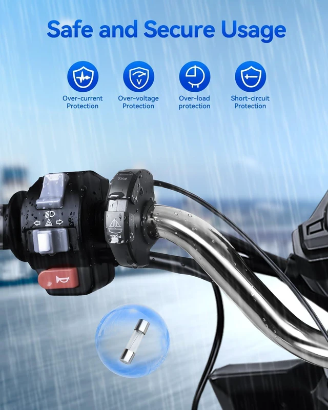 Alt view image 5 of 7 - EXTRACTME Motorcycle Phone Charger, Ultra-Narrow Dual USB Type C 30W PD & Quick Charge 3.0 Motorcycle USB Charger, Waterproof Motorcycle USB Port for Phone, Tablet, GPS (Only 0.51 in Wide)