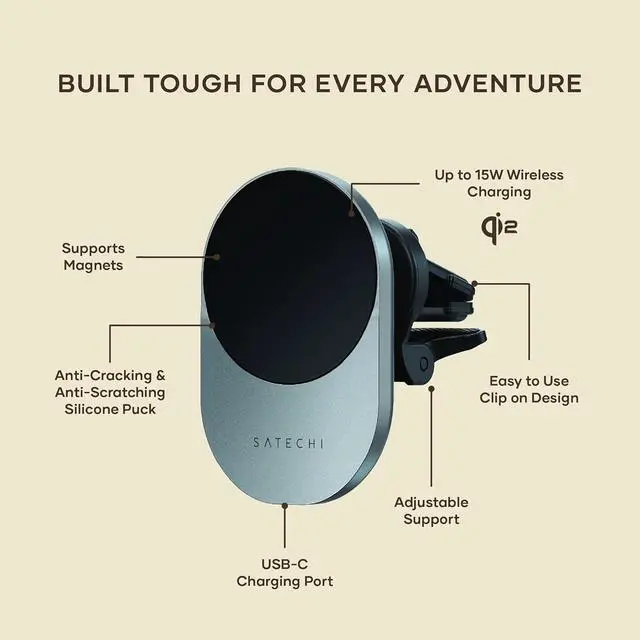 Alt view image 4 of 7 - Satechi Qi2 Wireless Car Charger, Travel Friendly Car Phone Mount Charger for Air Vents, 15W Fast Car Charger, Compatible with iPhone Series 12, 13, 14, 15 and 16
