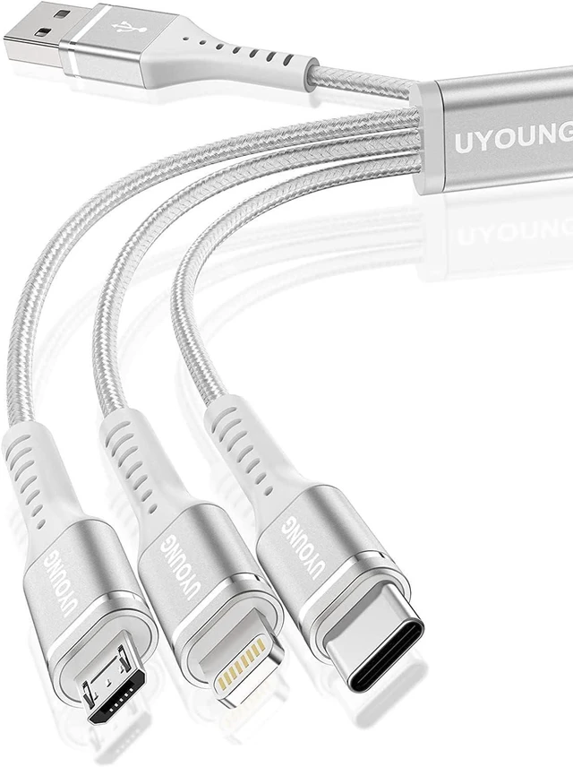 Main image of 2Pack 4FT Multi Charging Cable Multiple USB 3 in 1 Charger Cable Universal Nylon Braided Fast Charge Cord with Type-C/Lightning/Micro USB Port Connectors for Cell Phone/iPhone/Tablet and More