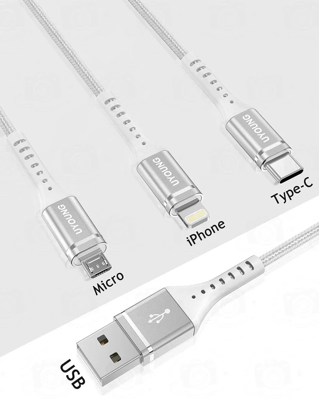 Alt view image 2 of 7 - 2Pack 4FT Multi Charging Cable Multiple USB 3 in 1 Charger Cable Universal Nylon Braided Fast Charge Cord with Type-C/Lightning/Micro USB Port Connectors for Cell Phone/iPhone/Tablet and More