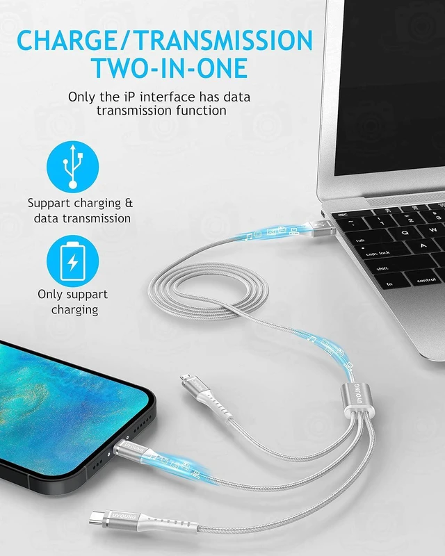 Alt view image 4 of 7 - 2Pack 4FT Multi Charging Cable Multiple USB 3 in 1 Charger Cable Universal Nylon Braided Fast Charge Cord with Type-C/Lightning/Micro USB Port Connectors for Cell Phone/iPhone/Tablet and More