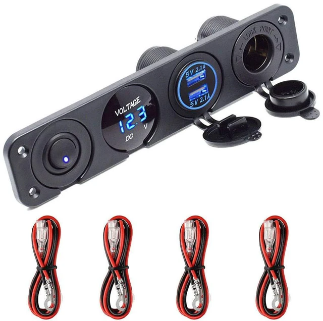 Main image of Meipire Dual USB Socket Charger 2.1A+2.1A + LED Voltmeter + 12V Power Outlet + ON-OFF Toggle Switch Four Functions Panel for Car Boat Marine RV Truck Camper Vehicles GPS Mobiles (Blue)