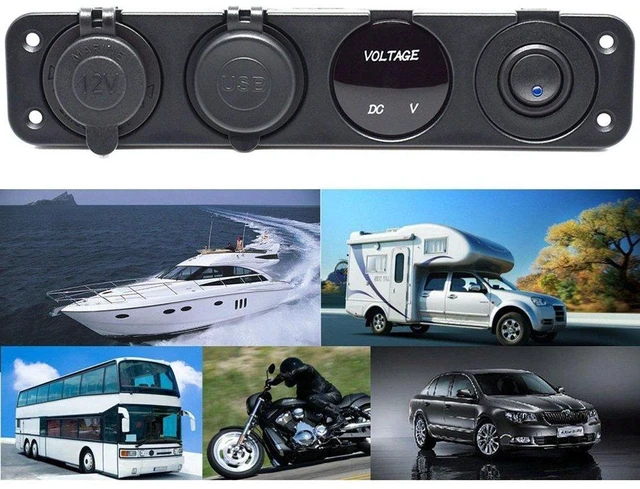 Alt view image 4 of 7 - Meipire Dual USB Socket Charger 2.1A+2.1A + LED Voltmeter + 12V Power Outlet + ON-OFF Toggle Switch Four Functions Panel for Car Boat Marine RV Truck Camper Vehicles GPS Mobiles (Blue)