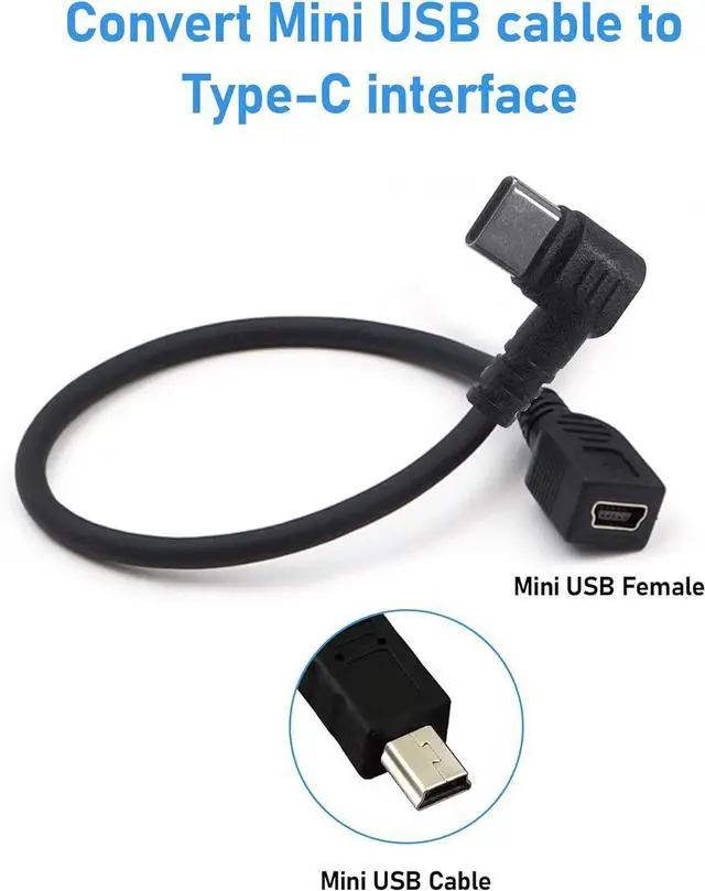 Alt view image 4 of 6 - Mini USB Female to USB Type C Male Cable 90 Degree USB-C Male to Mini USB Female Adapter Converter for Mini Dash Cam Hardwire Kit and More Mini USB Devices(Only for Charging)