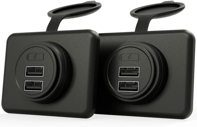 Main image of DAMAVO YM1236 Dual USB Car Charger Socket with PVC Cap, Dual Port 12V-24V Quick Car Charger, Applies to Cars, Motorcycle, Bus, RV, Boat, etc. (Surface Mount Installation) 2 Pieces
