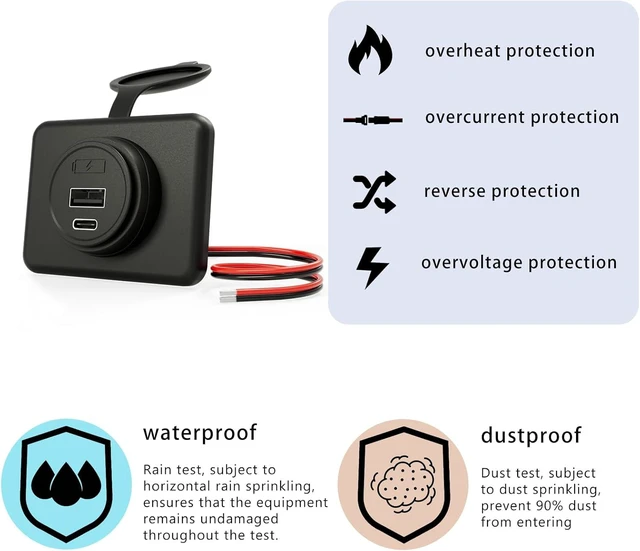 Alt view image 4 of 5 - DAMAVO YM1236 Dual USB Car Charger Socket with PVC Cap, Dual Port 12V-24V Quick Car Charger, Applies to Cars, Motorcycle, Bus, RV, Boat, etc. (Surface Mount Installation) 2 Pieces