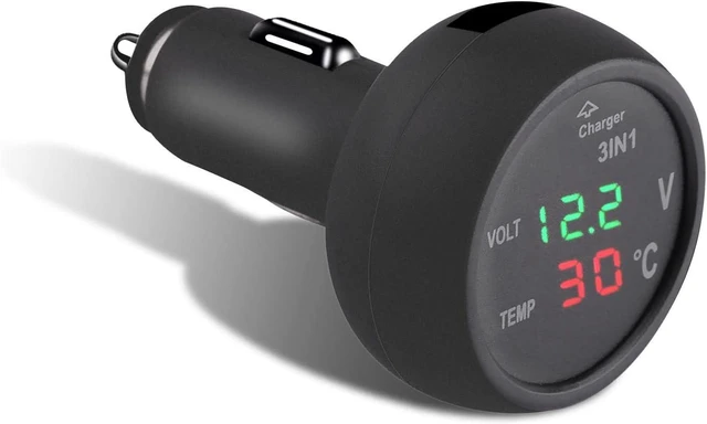 Main image of Car USB Charger, 5V 2.1A Fast Charging 3in1 Built-in Voltmeter Thermometer Universal Car Cigarette Lighter, Dual Led Digital Display Voltage Gauge for 12V-24V Cars, SUVs, Trucks (Green+red)