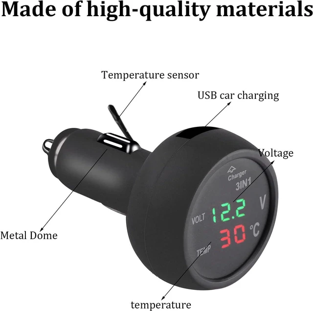 Alt view image 7 of 7 - Car USB Charger, 5V 2.1A Fast Charging 3in1 Built-in Voltmeter Thermometer Universal Car Cigarette Lighter, Dual Led Digital Display Voltage Gauge for 12V-24V Cars, SUVs, Trucks (Green+red)