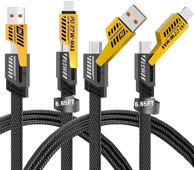 Main image of 2Pack 4 in 1 Fast Charging Cable Transferring Data 6.65 Ft Braided Cable 65W USB C USB A and IP Multiple Charging Cable for Phone/Pad/More