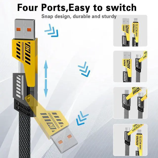 Alt view image 2 of 7 - 2Pack 4 in 1 Fast Charging Cable Transferring Data 6.65 Ft Braided Cable 65W USB C USB A and IP Multiple Charging Cable for Phone/Pad/More