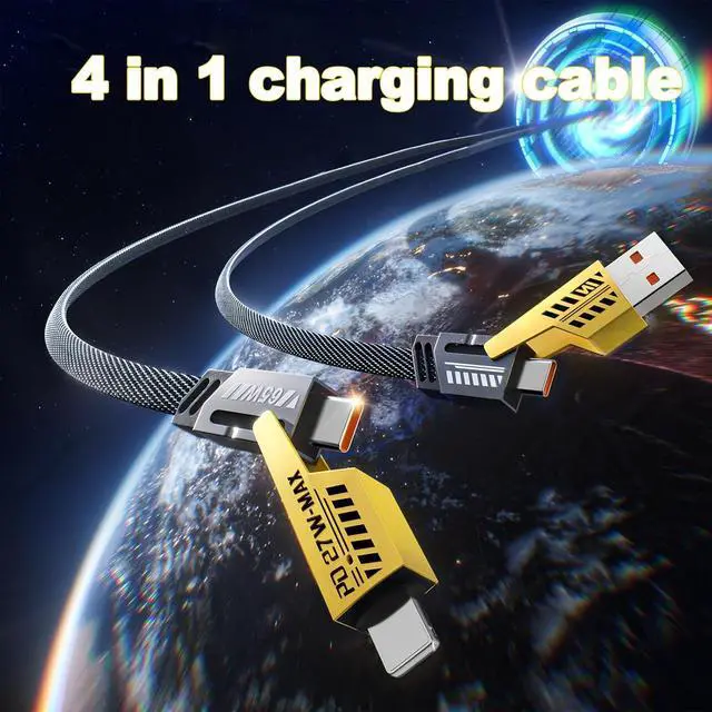 Alt view image 4 of 7 - 2Pack 4 in 1 Fast Charging Cable Transferring Data 6.65 Ft Braided Cable 65W USB C USB A and IP Multiple Charging Cable for Phone/Pad/More