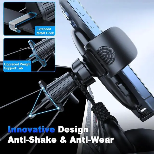 Alt view image 2 of 7 - [2025 NEW] Car Phone Holder for Horizontal/Vertical Vent [Upgraded Metal Hook Clip] [Wider Clamp & Fit Thicker Case]Universal Cellphone Stand Car Mount Cradle for iPhone 16 Pro Max 15 14 13 SE Android