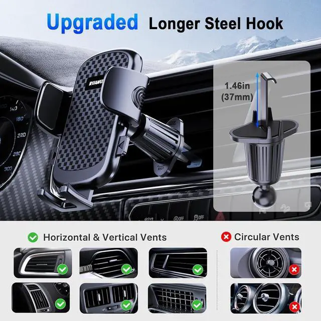 Alt view image 5 of 7 - [2025 NEW] Car Phone Holder for Horizontal/Vertical Vent [Upgraded Metal Hook Clip] [Wider Clamp & Fit Thicker Case]Universal Cellphone Stand Car Mount Cradle for iPhone 16 Pro Max 15 14 13 SE Android