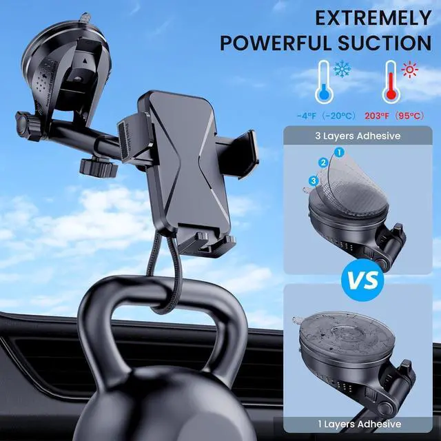 Alt view image 5 of 7 - Car Phone Holder Mount, [Military-Grade Suction & Super Sturdy Base] 3 in 1 Universal Cell Phone Holder Car Dashboard Windshield Air Vent Hands Free Car Mount for iPhone Android