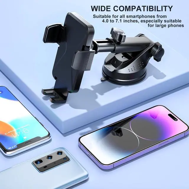 Alt view image 7 of 7 - Car Phone Holder Mount, [Military-Grade Suction & Super Sturdy Base] 3 in 1 Universal Cell Phone Holder Car Dashboard Windshield Air Vent Hands Free Car Mount for iPhone Android