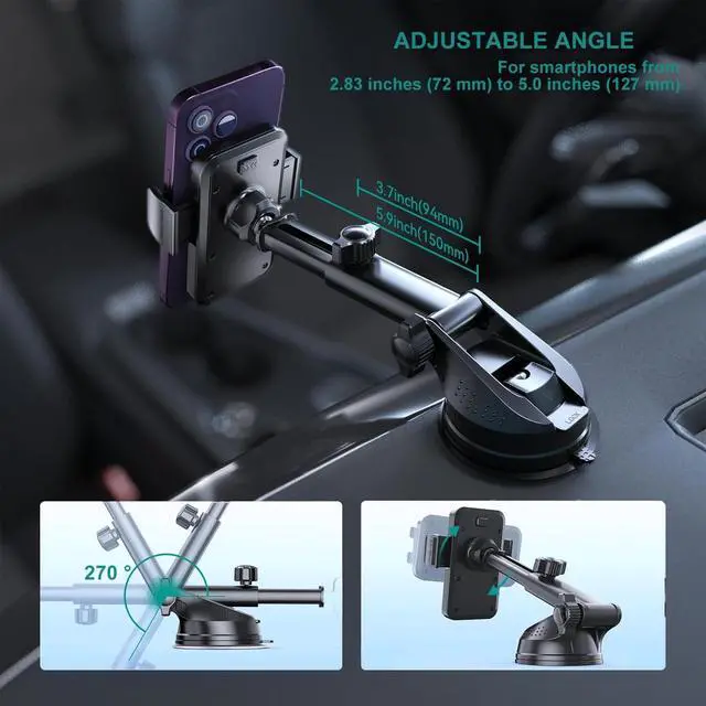 Alt view image 3 of 7 - Car Phone Holder Mount, [Military-Grade Suction & Super Sturdy Base] 3 in 1 Universal Cell Phone Holder Car Dashboard Windshield Air Vent Hands Free Car Mount for iPhone Android