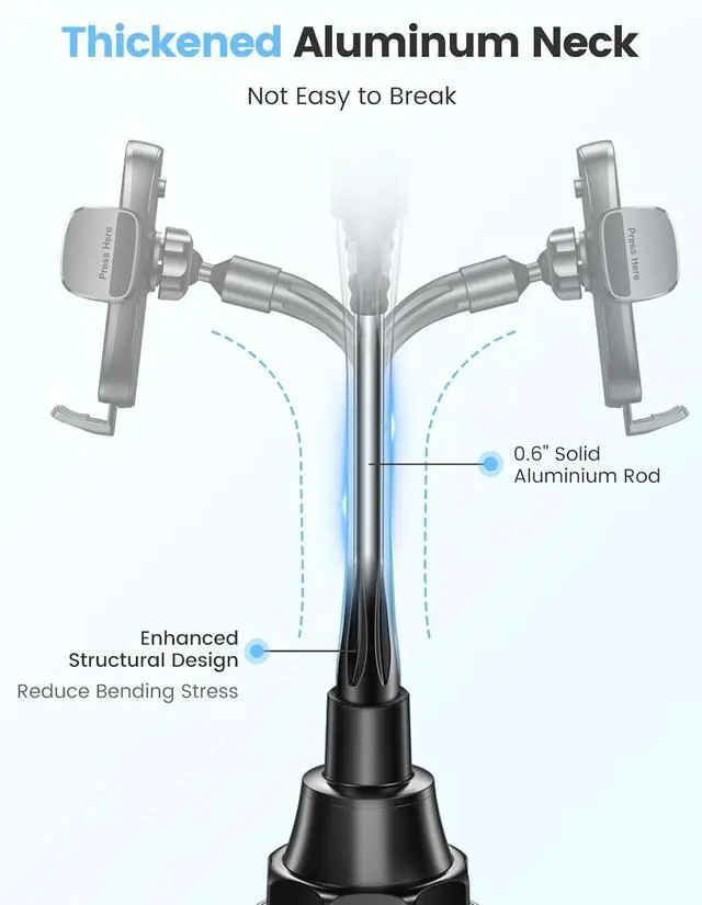 Alt view image 2 of 7 - Car Phone Holder Dual 360° Rotate Gooseneck Cup Holder Phone Mount for Car Flexible Cell Phone Holder Car Compatible with iPhone 16 Pro Max/15/14/13/12/11 S25/S24/S23/S22 4-7 Phone