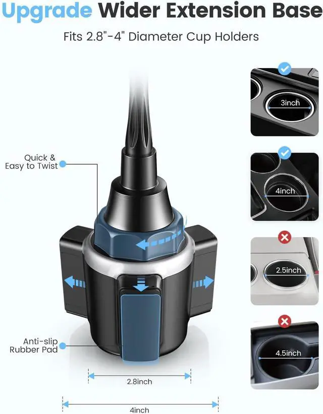 Alt view image 4 of 7 - Car Phone Holder Dual 360° Rotate Gooseneck Cup Holder Phone Mount for Car Flexible Cell Phone Holder Car Compatible with iPhone 16 Pro Max/15/14/13/12/11 S25/S24/S23/S22 4-7 Phone