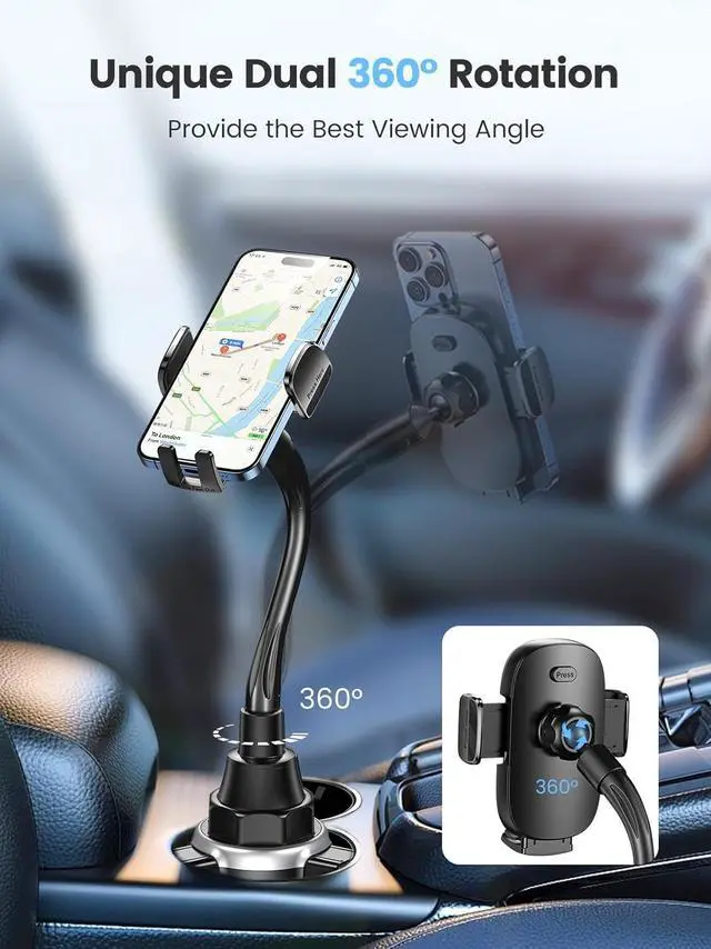Alt view image 7 of 7 - Car Phone Holder Dual 360° Rotate Gooseneck Cup Holder Phone Mount for Car Flexible Cell Phone Holder Car Compatible with iPhone 16 Pro Max/15/14/13/12/11 S25/S24/S23/S22 4-7 Phone