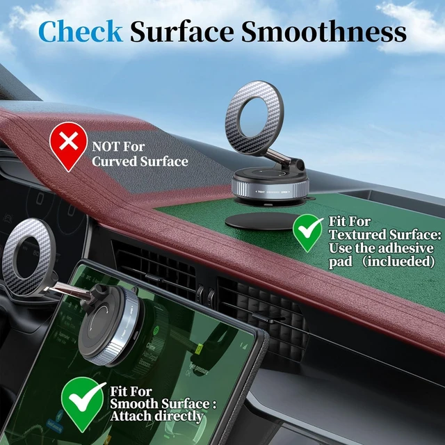 Alt view image 2 of 7 - PlusAcc Vacuum Magnetic Car Phone Holder - Suction Cup Phone Mount 360° Rotatable Foldable Portable Strong Magnet Stand for iPhone 16/15/14/13 & Samsung in Gym, Mirror,Smooth Surface, All Vehicles