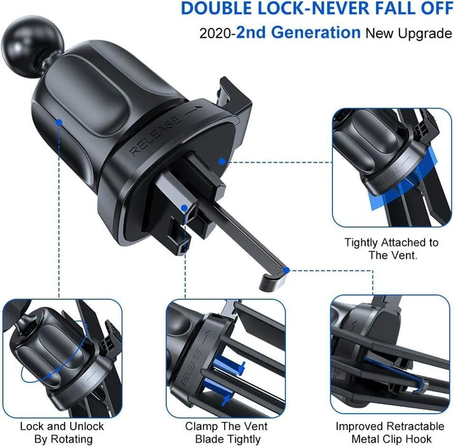 Alt view image 5 of 6 - Miracase Phone Holder for Car Air VentStability via Clip & Metal Hook Car Phone Holder Mount, 360°Cell Phone Holder Car Mount Fits iPhone 16 15 Pro Max 14 Samsung and All Phones