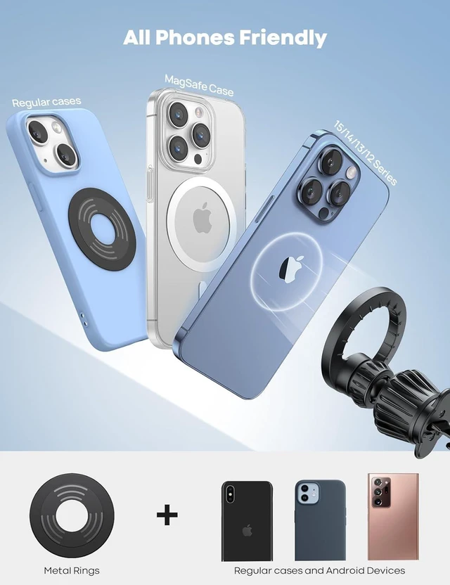 Alt view image 4 of 6 - Lamicall 2Packs Magnetic Phone Holder Car,Air Vent Cell Phone Holder Clip, MagSafe Accessories for iPhone 16 15 Pro Max Plus 14 13 12 Mini & All Phones