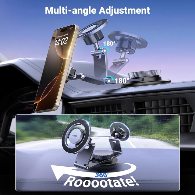 Alt view image 2 of 7 - UGREEN Magsafe Phone Mount for Car 360° Rotation Magnetic Phone Holder Dashboard Cell Phone Holder Compatible for iPhone 16 15 14 13 12 Series and MagSafe Case