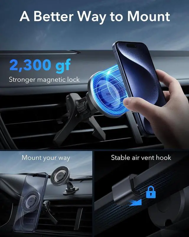 Alt view image 2 of 7 - for MagSafe Car Mount Magnetic Car Phone Holder Mount Air Vent/Dashboard Magnetic Phone Mount for iPhone 16/15/14/13/12 Galaxy S25 Strong Magnets Charging Not Supported Black Carbon Fiber