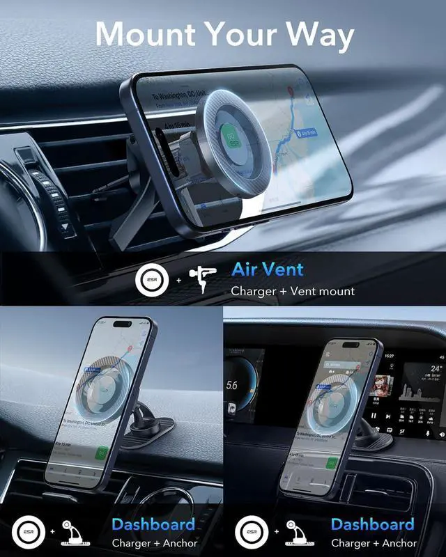 Alt view image 6 of 7 - for MagSafe Car Mount Magnetic Car Phone Holder Mount Air Vent/Dashboard Magnetic Phone Mount for iPhone 16/15/14/13/12 Galaxy S25 Strong Magnets Charging Not Supported Black Carbon Fiber