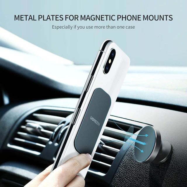Alt view image 2 of 7 - UGREEN Metal Plate for Magnetic Car Mount Cell Phone Magnet Holder with Strong Adhesive Sticker, 2 Round and 2 Rectangle Black