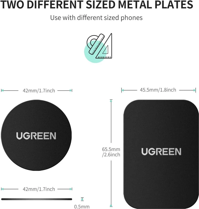 Alt view image 6 of 7 - UGREEN Metal Plate for Magnetic Car Mount Cell Phone Magnet Holder with Strong Adhesive Sticker, 2 Round and 2 Rectangle Black