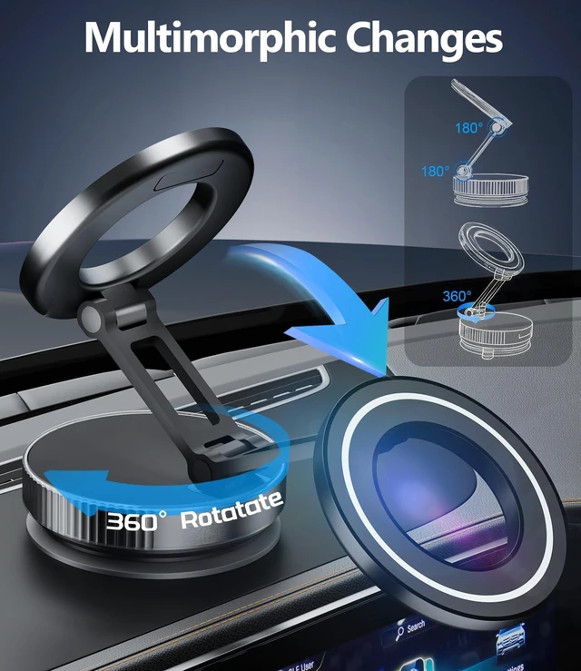 Alt view image 3 of 7 - CloudValley Magnetic Car Phone Holder - Vacuum Suction Cup Phone Mount 360° Adjustable, Durable Metal Stand for iPhone & Android, Portable Magnetic Holder for Dashboard/Windshield/Gym Mirror (Black)