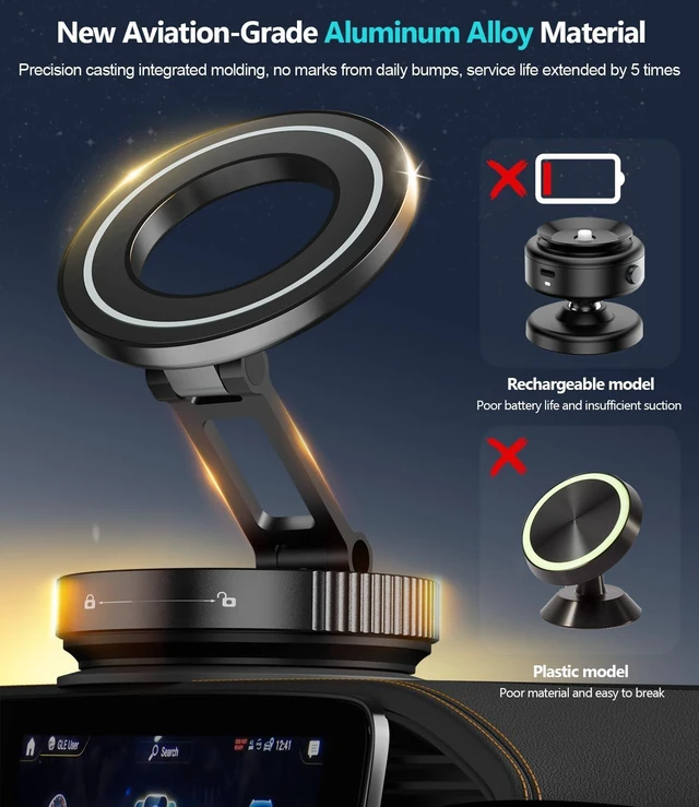 Alt view image 4 of 7 - CloudValley Magnetic Car Phone Holder - Vacuum Suction Cup Phone Mount 360° Adjustable, Durable Metal Stand for iPhone & Android, Portable Magnetic Holder for Dashboard/Windshield/Gym Mirror (Black)