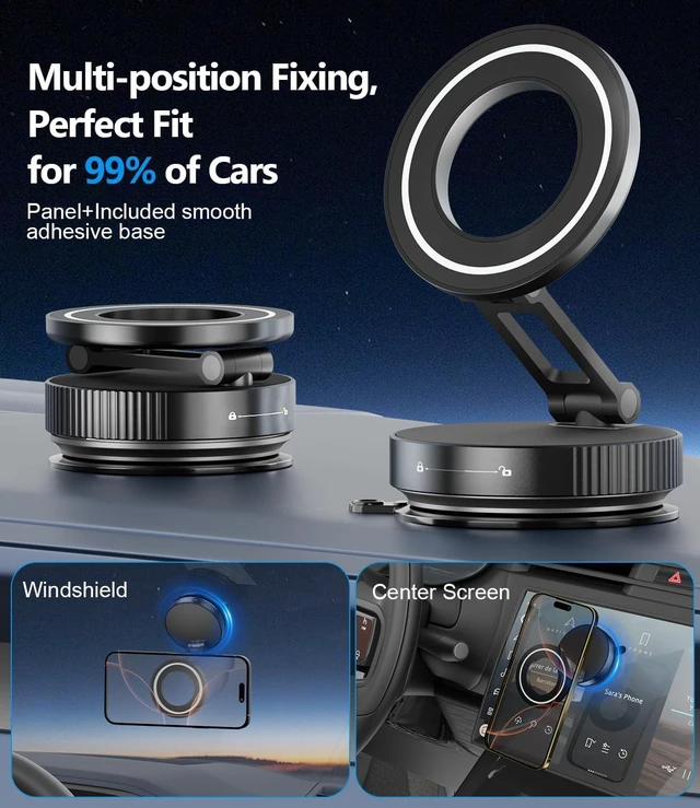 Alt view image 6 of 7 - CloudValley Magnetic Car Phone Holder - Vacuum Suction Cup Phone Mount 360° Adjustable, Durable Metal Stand for iPhone & Android, Portable Magnetic Holder for Dashboard/Windshield/Gym Mirror (Black)