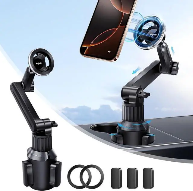 Main image of for MagSafe Cup Phone Holder: Magnetic Cupholder Car Mount for Tesla Truck Vehicle SUV - 360° Adjustable Long Neck Mag Safe Cell Phone Cradle with Expandable Base for iPhone  Google
