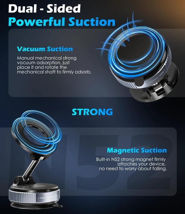 Alt view image 2 of 7 - ALAFLY Vacuum Suction Cup Car Phone Holder, Compatible with MagSafe, 360° Adjustable & Foldable Magnetic Phone Mount for Car/Glass/Any Smooth Surface, Hands-Free - Black