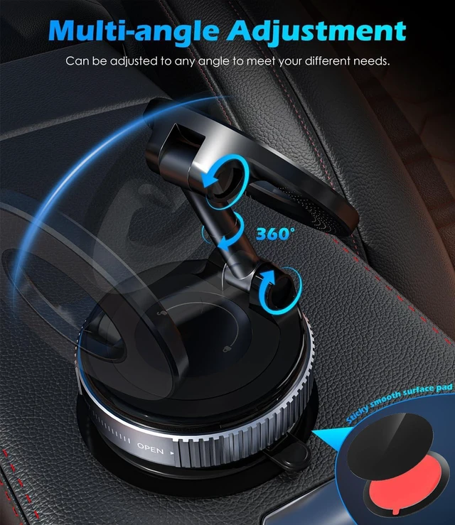 Alt view image 4 of 7 - ALAFLY Vacuum Suction Cup Car Phone Holder, Compatible with MagSafe, 360° Adjustable & Foldable Magnetic Phone Mount for Car/Glass/Any Smooth Surface, Hands-Free - Black