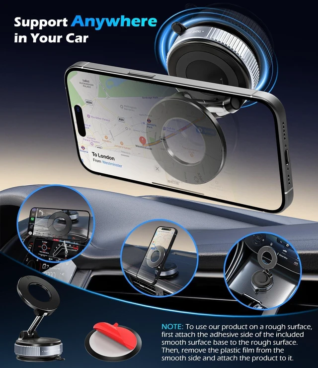 Alt view image 5 of 7 - ALAFLY Vacuum Suction Cup Car Phone Holder, Compatible with MagSafe, 360° Adjustable & Foldable Magnetic Phone Mount for Car/Glass/Any Smooth Surface, Hands-Free - Black