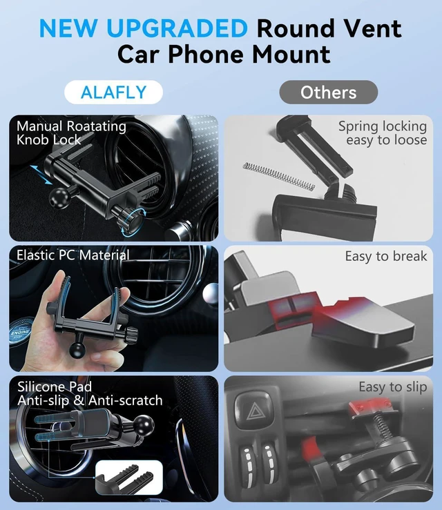 Alt view image 2 of 7 - ALAFLY Compatible with Magsafe Car Mount for Mercedes Benz A/B/C/E/G/GLA/GLK/Mini Cooper Round Air Vent, Strong Magnetic Phone Holder for iPhone 16 15 14 13 12 Pro Max Plus Mini