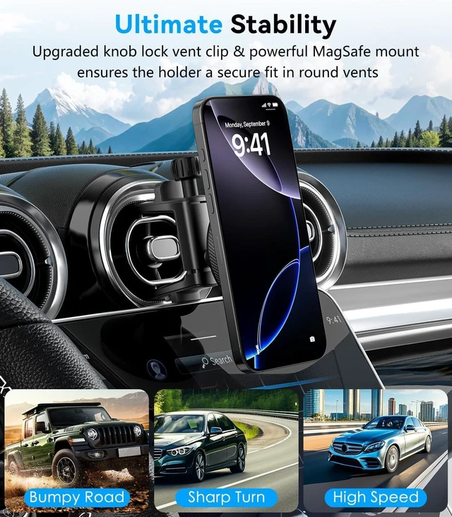 Alt view image 4 of 7 - ALAFLY Compatible with Magsafe Car Mount for Mercedes Benz A/B/C/E/G/GLA/GLK/Mini Cooper Round Air Vent, Strong Magnetic Phone Holder for iPhone 16 15 14 13 12 Pro Max Plus Mini