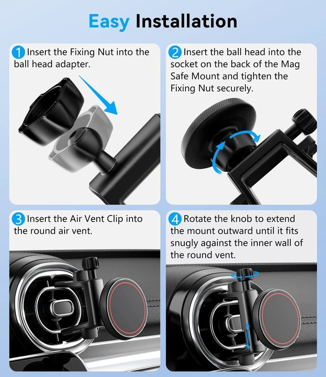 Alt view image 7 of 7 - ALAFLY Compatible with Magsafe Car Mount for Mercedes Benz A/B/C/E/G/GLA/GLK/Mini Cooper Round Air Vent, Strong Magnetic Phone Holder for iPhone 16 15 14 13 12 Pro Max Plus Mini
