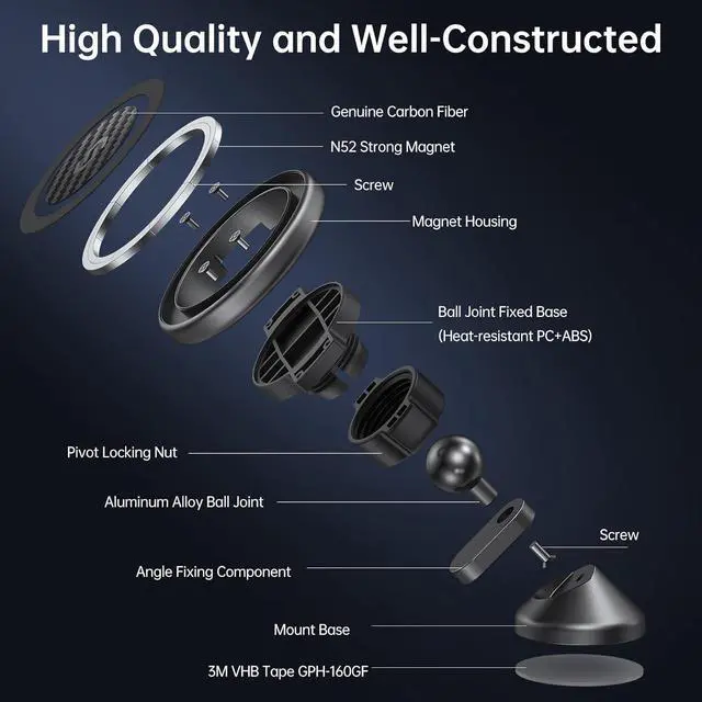 Alt view image 2 of 7 - MagSafe Car Mount - Flexible Rotation Magnetic Phone Holder for Dash Strong Magnets Universal Compatible iPhone  Pixel - MagSafe Car Accessories