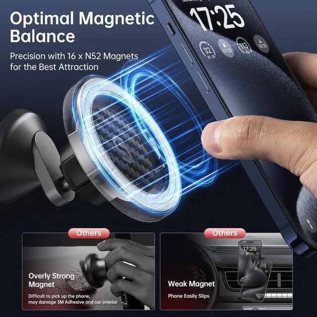 Alt view image 5 of 7 - MagSafe Car Mount - Flexible Rotation Magnetic Phone Holder for Dash Strong Magnets Universal Compatible iPhone  Pixel - MagSafe Car Accessories