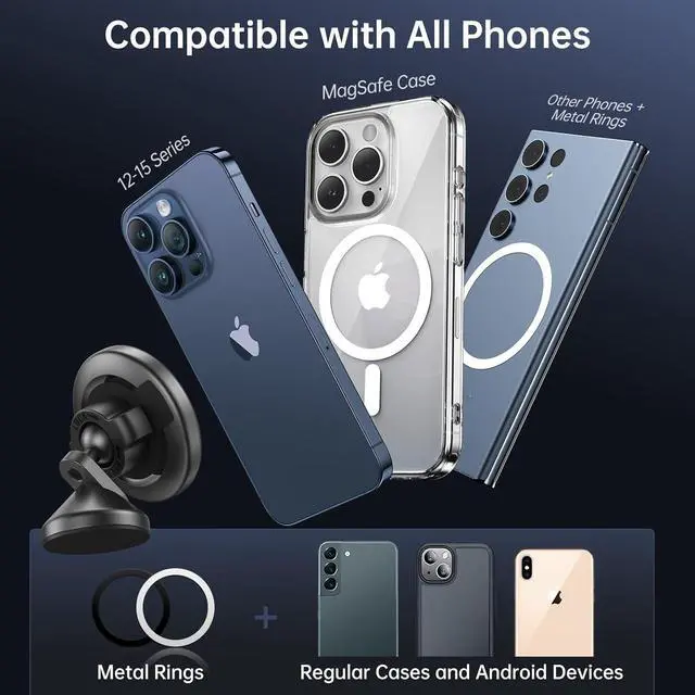 Alt view image 7 of 7 - MagSafe Car Mount - Flexible Rotation Magnetic Phone Holder for Dash Strong Magnets Universal Compatible iPhone  Pixel - MagSafe Car Accessories