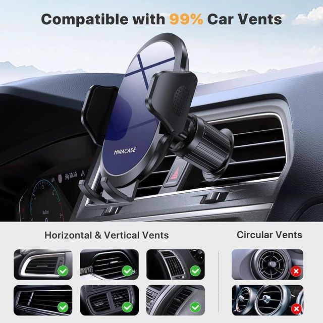 Alt view image 2 of 6 - Miracase Phone Holders for Your Car with Newest Metal Hook Clip, Air Vent Cell Phone Car Mount, Hands Free Universal Automobile Cradle Fit for iPhone Android and All Smartphones, Blue
