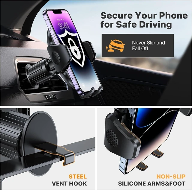 Alt view image 3 of 6 - Miracase Phone Holders for Your Car with Newest Metal Hook Clip, Air Vent Cell Phone Car Mount, Hands Free Universal Automobile Cradle Fit for iPhone Android and All Smartphones, Blue