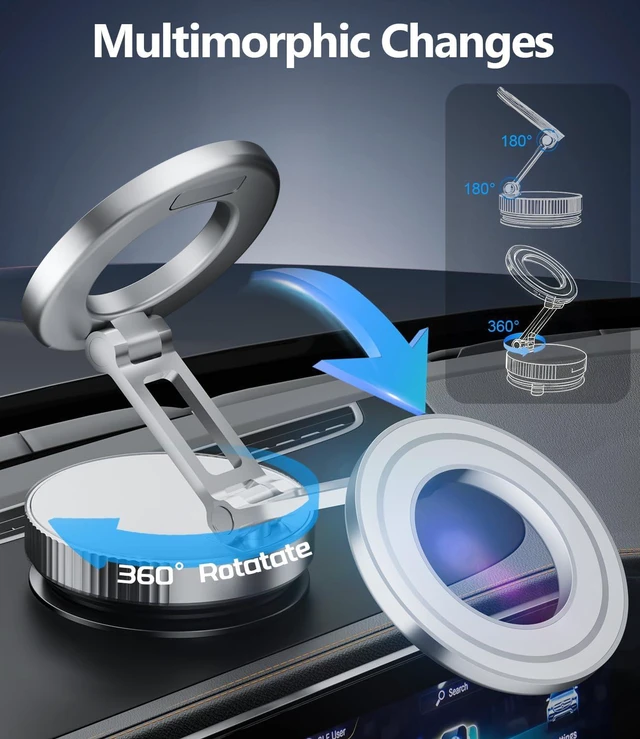 Alt view image 3 of 7 - CloudValley Magnetic Car Phone Holder - Vacuum Suction Cup Phone Mount 360° Adjustable, Durable Metal Stand for iPhone & Android, Portable Magnetic Holder for Dashboard/Windshield/Gym Mirror (Silver)