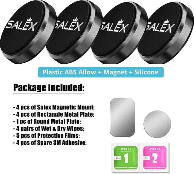Alt view image 3 of 7 - Magnetic Phone Mount 4 Pack - Black Flat Cell Phone Holder for Car Dashboard, Truck. Universal Stick on iPad Wall Magnet Mount for Tablets. Low Profile Magnetic Car Mount for iPhone