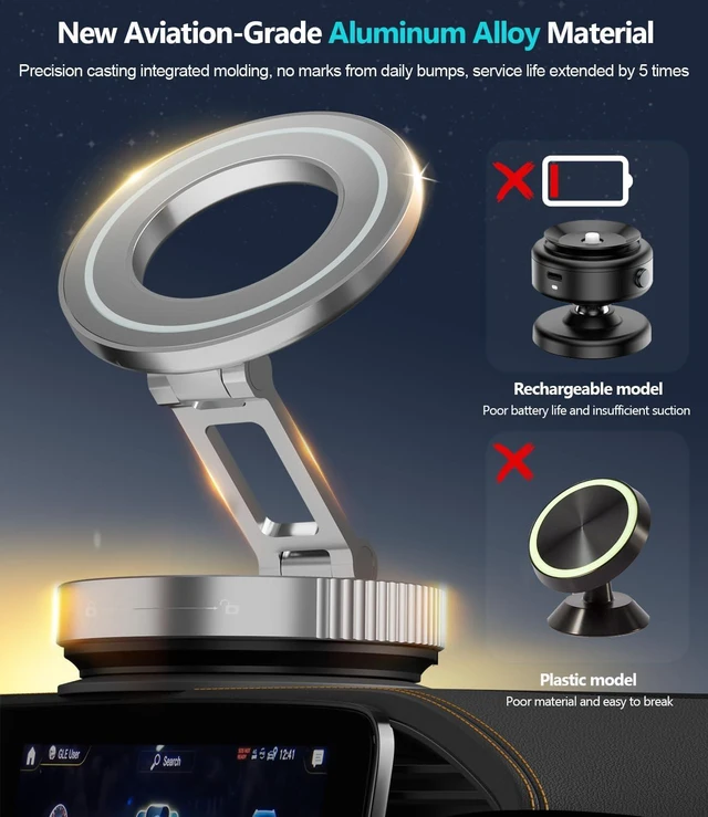Alt view image 4 of 7 - CloudValley Magnetic Car Phone Holder - Vacuum Suction Cup Phone Mount 360° Adjustable, Durable Metal Stand for iPhone & Android, Portable Magnetic Holder for Dashboard/Windshield/Gym Mirror (Silver)